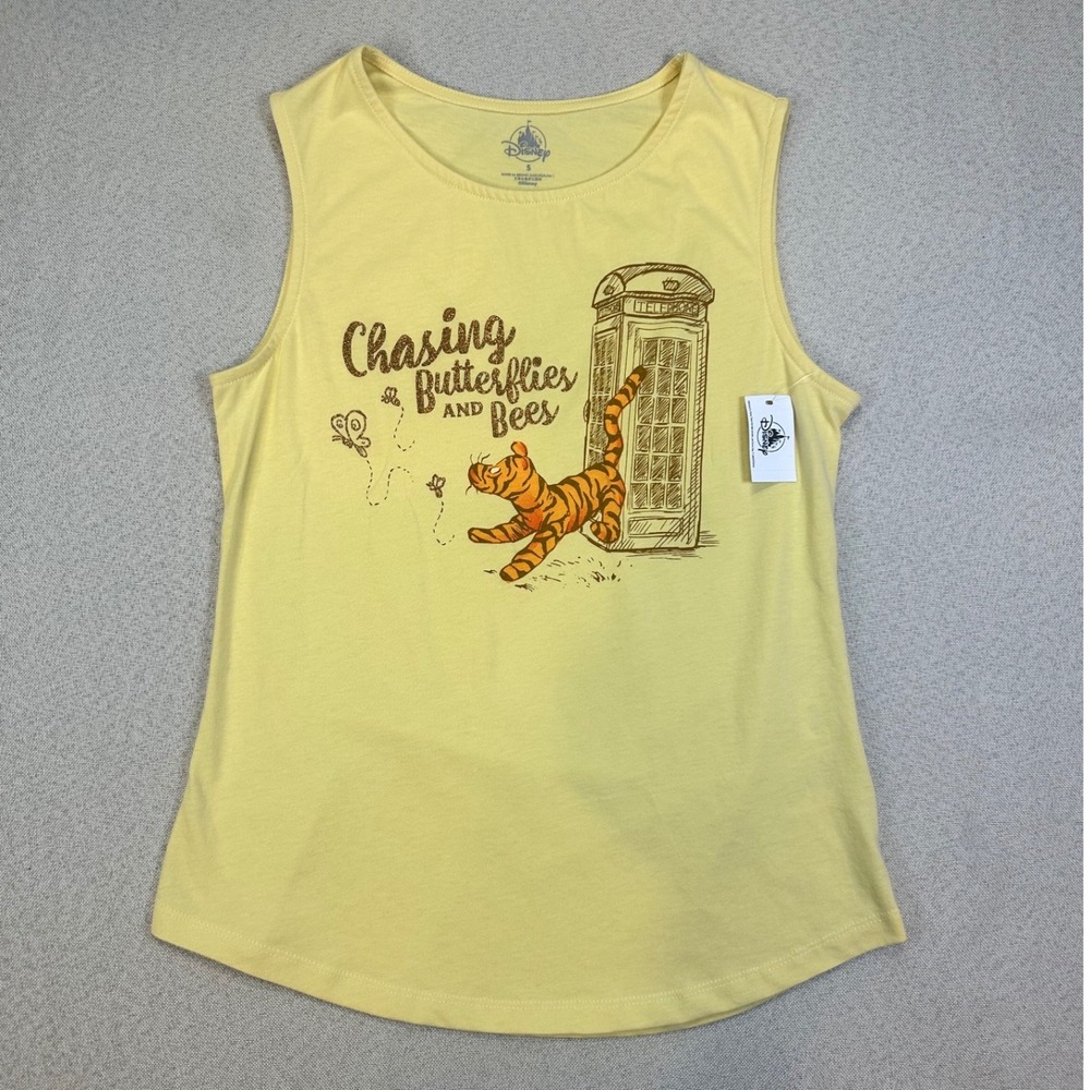 Disney Tigger Tank Top Womens Small Yellow Cotton Blend Graphic Tee Winnie Pooh